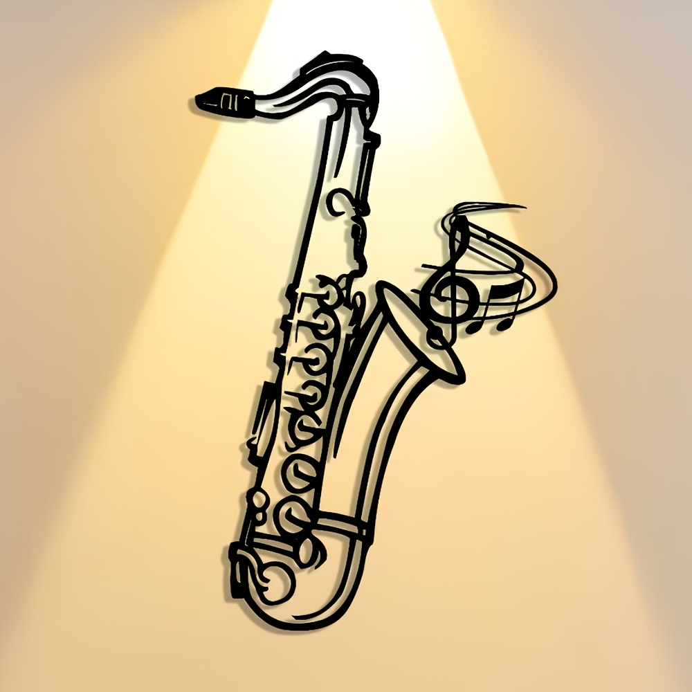 Musical Instrument Image - Metal Duvar Sanatı Saksafon Dekoratif Plakası,