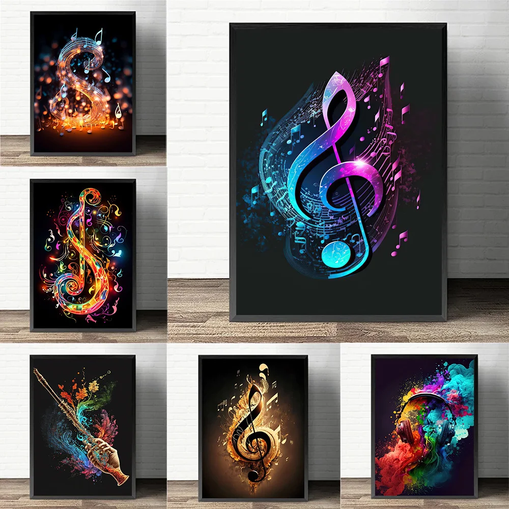 Musical Instrument Image - Renkli nota Poster baskılar oturma odası