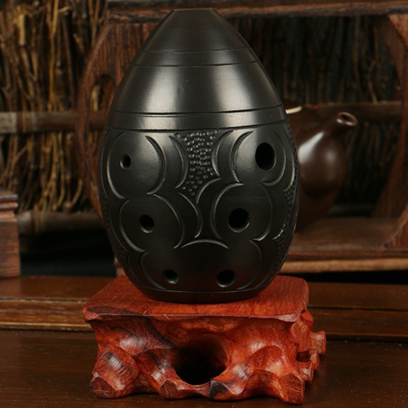 Musical Instrument Xun - 8 Delikli Ocarina Siyah Taşınabilir Seramik